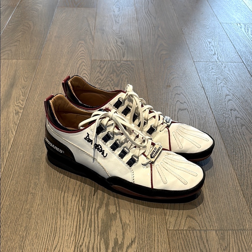 White and Black Retro Sneakers with Leather Upper
